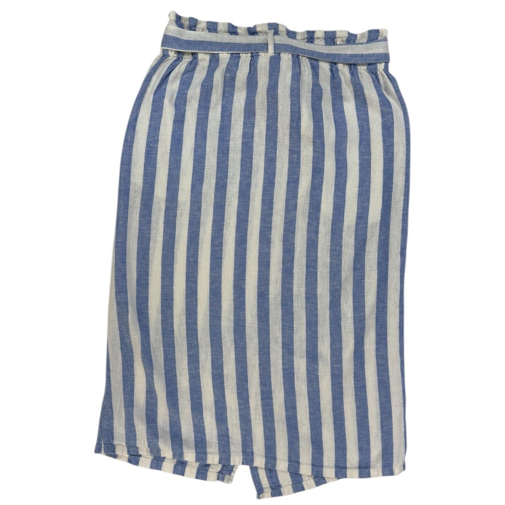 Love Tree Linen L Striped Midi Skirt Blue White Paperbag Waist Nautical Beachy - Picture 6 of 12